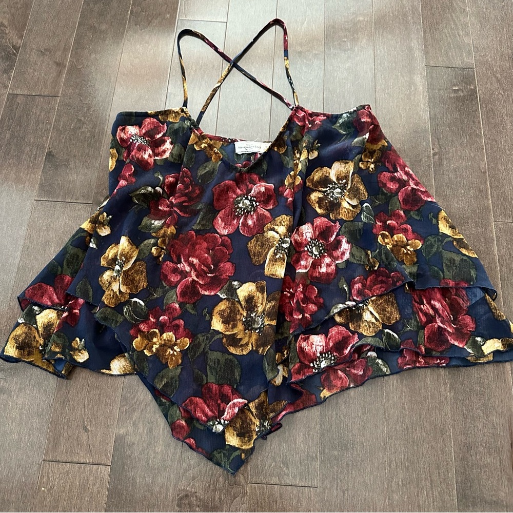Abercrombie & Fitch‎ Floral Flowy Babydoll Cami Ruffle Boho Fall Festival  S